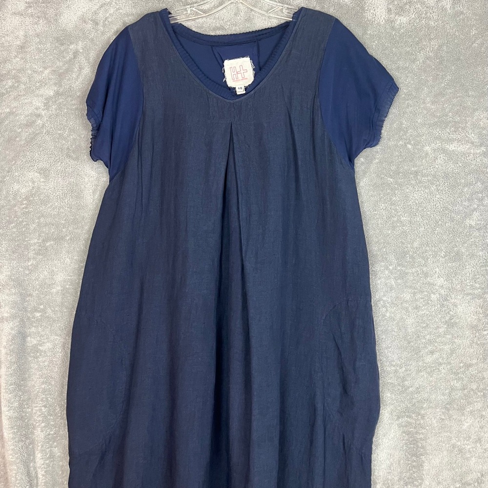 Hannoh Wessel Dallas Voile Check Dress Womens 40 100% Linen Navy Italy - Picture 2 of 12